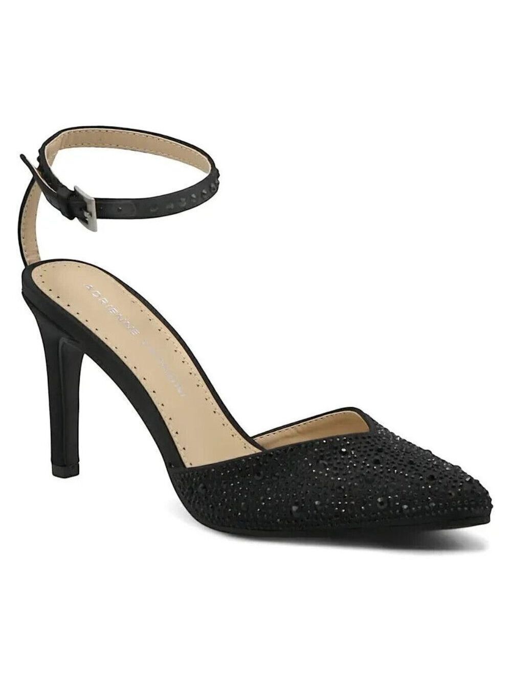 ADRIENNE Vittadini BNWT "Norena" Ankle Strap Black Jeweled Heel Women New